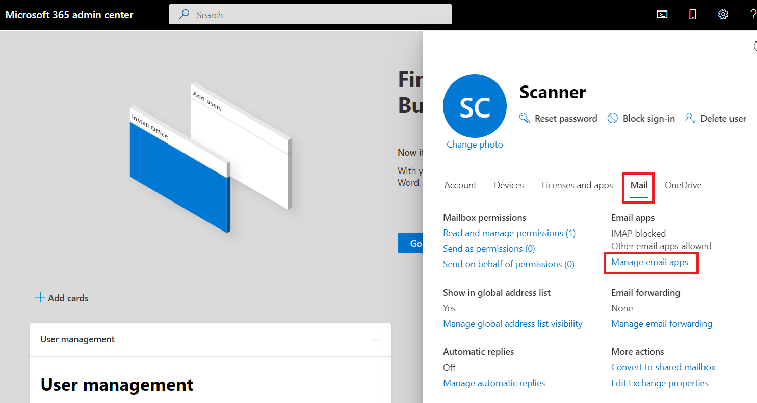 mail tab microsoft 365 auth stmp